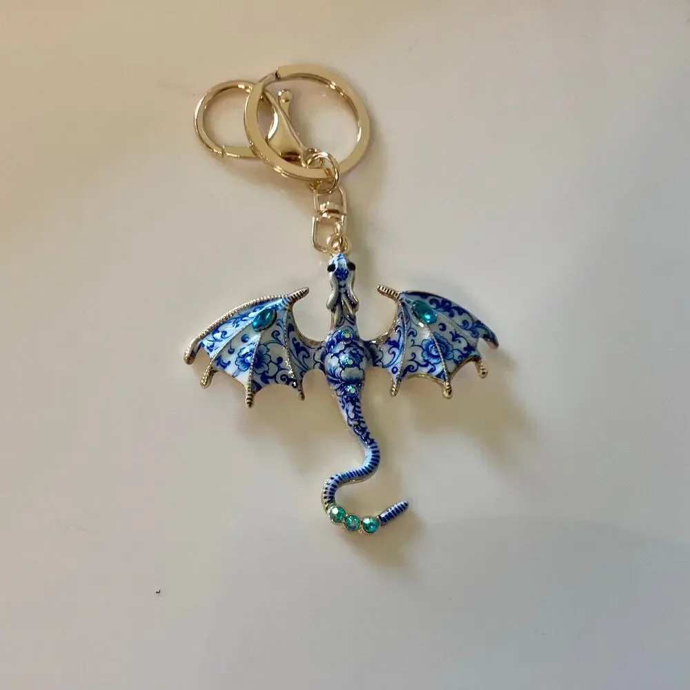 Blue and Gold Fantasy Western Dragon Keychain